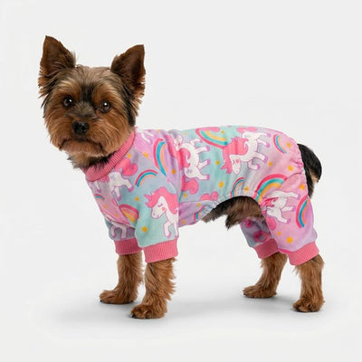 Fitwarm Dreamy Unicorn Fleece Dog Pajamas, Fairy Winter Clothes for Small Dogs Girl, Cozy Pet Onesie, Pink, Blue, Medium