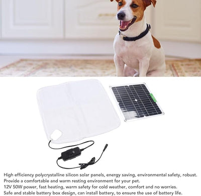 Cat Heating Pad, 12V 50W Fast Solar - Powered Pet Heating Pad for Dog with Portable Battery Case & Breathable Soft Mat for Outdoor/Car/Camping, Warmth Anywhere