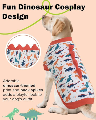 CuteBone Dinosaur Costume Dog Shirt, Stretchy Velvet T-Shirt Clothes for Medium Dogs, Soft & Breathable Pet Tee Outfit Frenchie Apparel for Daily Wear, Cozy Pullover Design Puppy Fashion COSBX02XXL