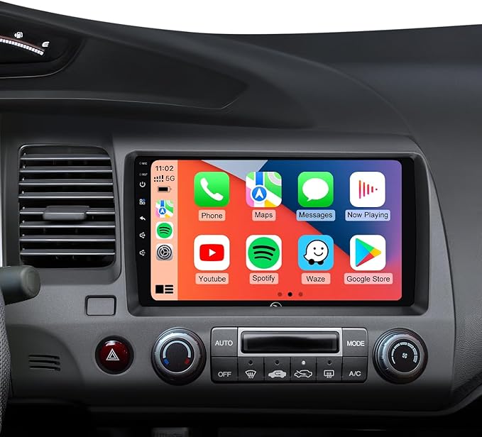 Car Radio Stereo for Honda Civic 2006-2011, Wireless CarPlay Android Auto | 9" IPS HD touchscreen, 64G storage, 5G WiFi GPS navigation, phone link, Bluetooth FM AM SWC, 1080P backup camera