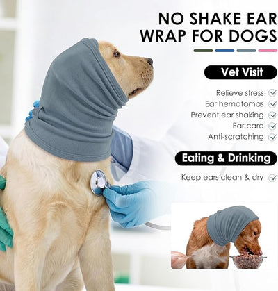 KOESON Adjustable Ear Wrap for Large Dogs, Soft No Shake Dog Ear Wraps Hematoma, Breathable Dog Ear Cover for Noise Protecion, Neck Wounds, Pet Calming Hoodie for Thunder, Firework, Separation