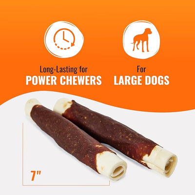 GOOD 'N' FUN Triple Flavor Rolls with Bully Chews, High-Protein Dog Treat for Large Adult Dogs, Made with Real Beef Hide, Chicken, Bully & Beef Liver Flavor, 3 Count