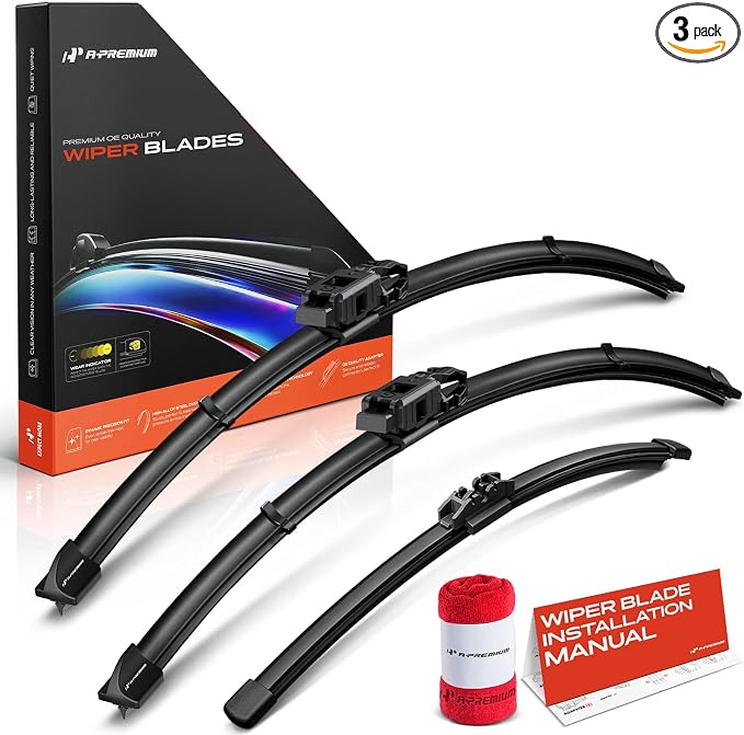 A-Premium 23"+21"+9" Windshield Wiper Blades Compatible with Mini Cooper Countryman 2017-2024 - Front Rear Wipers Blade Set for Gen2V6/FR_DH Arm Connector, with Wear Indicator & Towel (Pack of 3)