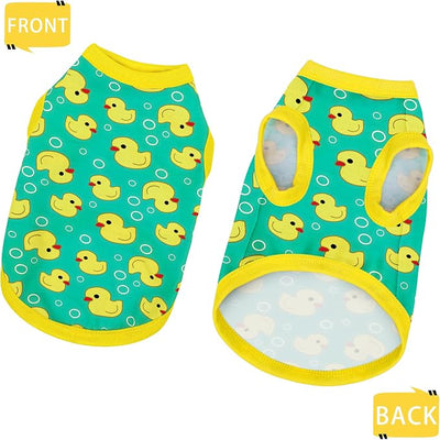 Adorable Yellow Duck Dog Shirt: Lightweight Polyester Cartoon Puppy Vest, Small Medium & Large Dog T-Shirt, Summer Pet Clothes, Cute Dog Apparel, Breathable Dog Tank Top Blue XS