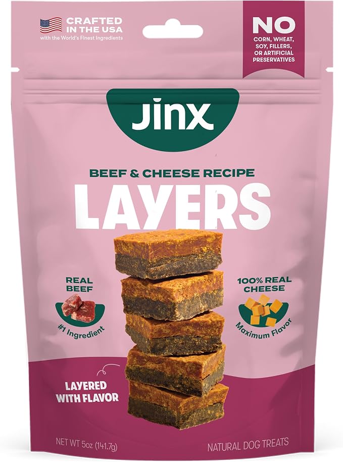 Beef & Cheese Layers Jerky Dog Treats - Crunchy, All Natural Dog Jerky Treats with Grass-Fed Beef & Cheese - Pet Products for All Dogs (Puppies, Adults & Seniors) - 5oz