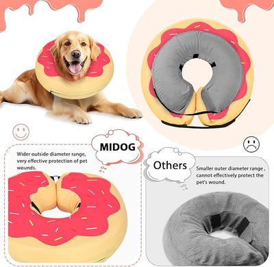 MIDOG Inflatable Dog Cone Alternative for After Surgery - Soft Protective Donut Collar Prevents Licking & Allows Eating, Comfortable Recovery E-Collar Alternative for Small Medium Large Dogs (Red,L+)