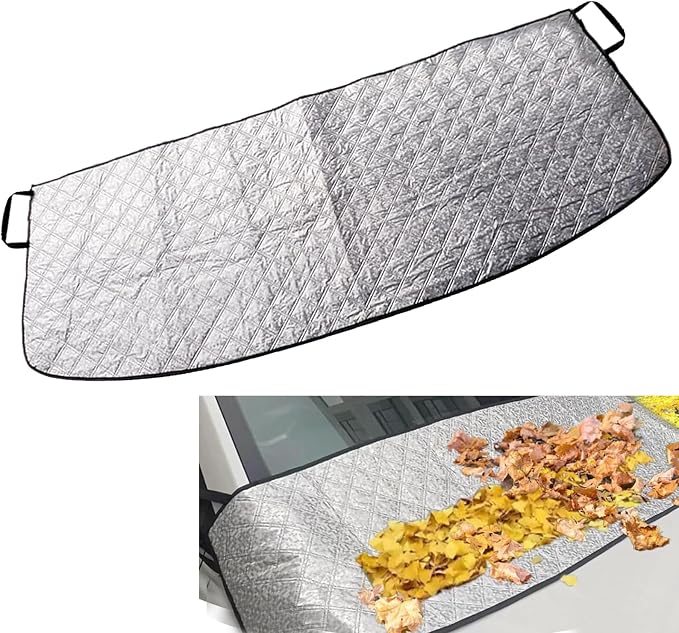 1 PC Car Front Windshield Wiper Snow Cover, 66.9" x 17.7" Dust Frost Protection Cover, Elastic Band + Suction Non-Destructive Installation Accessories, Compatible with Most Models (Silver)