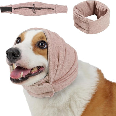Dog Calming Hoodie, No Shake Ear Wraps for Dogs, Adjustable Dog Ear Muffs for Noise Protection, Ear Wrap Head Cover for Anxiety Relief & Hematoma (Dusty Rose, L(Head Circle:17.7"-23.6"))