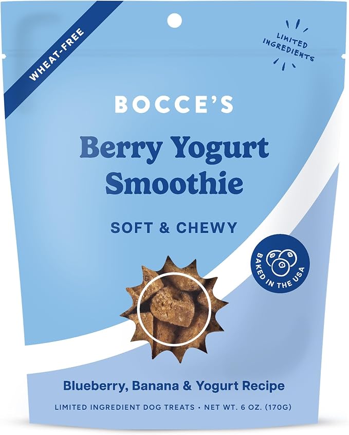 Bocce's Bakery Berry Smoothie Wellness Treats for Dogs, Wheat-Free Everyday Dog Treats, Made with Real Ingredients, Baked in The USA, Natural Soft & Chewy Cookies, 6 oz