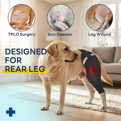 Dog Rear Leg Sleeve to Stop Licking, Upgraded Hind Leg Cover to Stop Slipping, for TPLO Surgery, Skin Conditions, Wounds, Breathable Soft Fabric, Dog Cone Alternative, Right,XL,Black