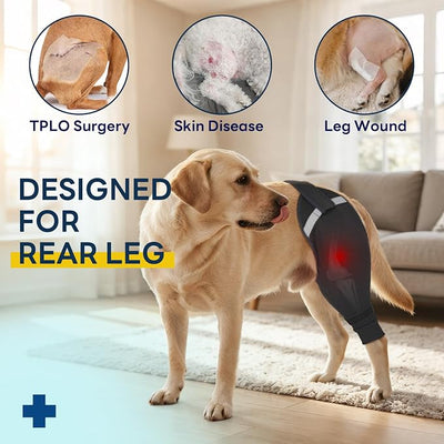 Dog Rear Leg Sleeve to Stop Licking, Upgraded Hind Leg Cover to Stop Slipping, for TPLO Surgery, Skin Conditions, Wounds, Breathable Soft Fabric, Dog Cone Alternative, Left,L,Black