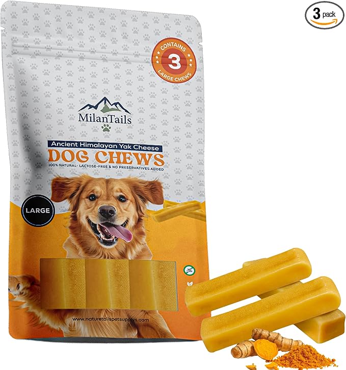 Premium Natural Fruit-Flavored Himalayan Yak Chew for Dogs - 300g, All-Natural, Long-Lasting, Authentic Yak Milk, Healthy Dental Chew (Large, Turmeric)