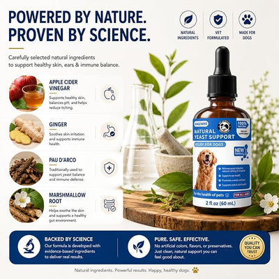 2Pcs Natural Yeast Infection Treatment for Dogs, Itchy Ears, Skin, Paws & Allergy Relief, Yeast Treatment for Dogs, Supports Gut & Immune Health, Reduces Itching, Irritation & Inflammation, 60ml