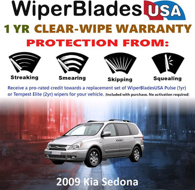 WiperBladesUSA Wiper Blades Set w/ 1yr warranty compatible with Kia Sedona 2009 Wipers (Set of 2) Pulse Wipers