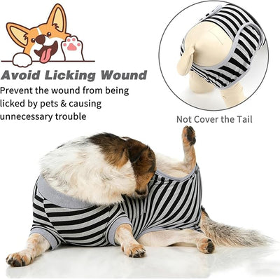 2 Packs Breathable Cotton Dog Recovery Suit for After Neuter Spay Abdominal Wounds Protector, Professional Anti-Licking Onesies for Male Female Pets Surgery Bandages, Large, Striped Black Grey