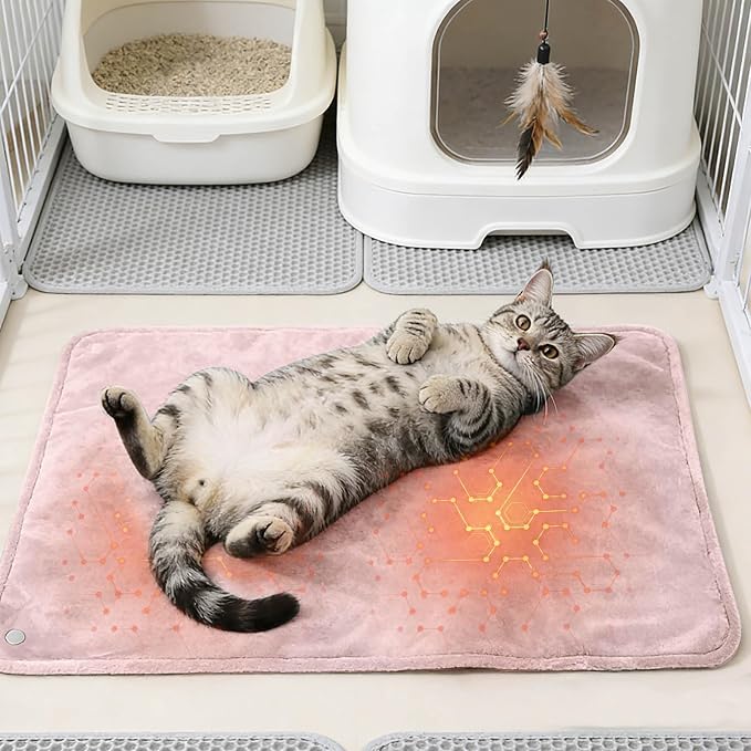 USB Powered Cat Heating Pad, Portable Adjustable Heated Cat Bed, Rechargeable Pet Blanket for Indoor Cats, Dog, Small Animals, Elderly Pets, Home, Car, Travel, Winter Cold Weather Comfort (Pink)
