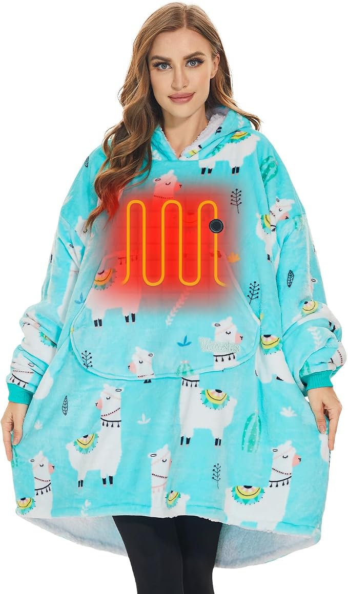 Venustas Heated Blanket Hoodie with Battery Pack, Unisex Oversized Sherpa Wearable Sweatshirt for Women & Men