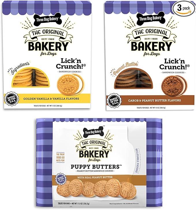 Lick'n Crunch! Sandwich Cookies Variety Pack Premium Treats for Dogs, Carob/Peanut Butter, Golden/Vanilla, & Pupper Butters, 37.8 Ounces, 3-Pack