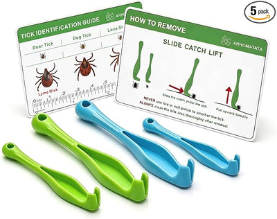 Tick Removal Tool & Twister Kit for Dogs, Cats & Humans, 4-Pack Portable Tick Remover Spoon & Puller Set with ID Card - First Aid Pet Tick Hook Picker for Camping, Hiking & Outdoors