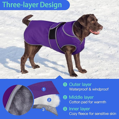 MIGOHI Reflective Dog Coat, Waterproof Winter Jacket, Fleece Lined, Small, Purple