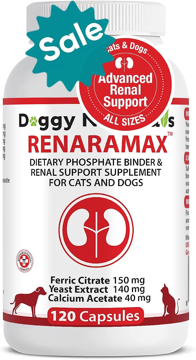 RENARAMAX Dietary Phosphate Binder and Renal Support Supplement for Cats and Dogs Count (Made in U.S.A) (120 Caps)
