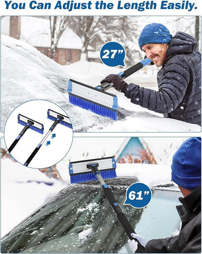 JOYTUTUS 61.3″ Ice Scraper and Long Handle Snow Brush, 270° Pivoting Extendable Car Snow Scraper Brush for Car Windshield, Telescoping Ice Scraper, Snow Remover for Cars, Trucks, SUV (Blue)