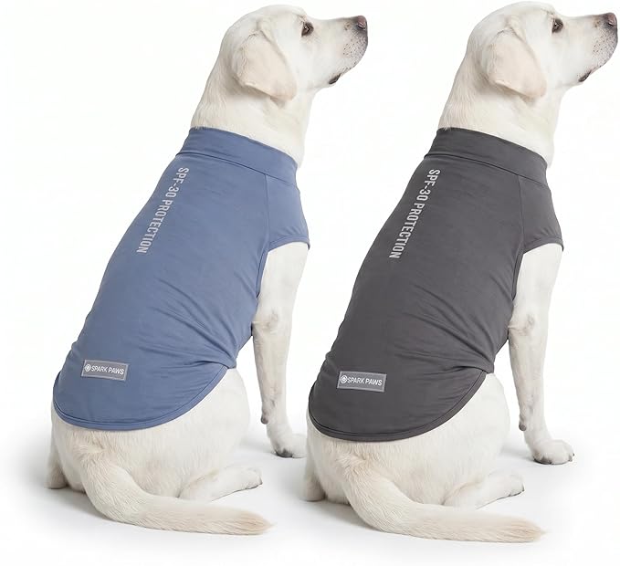Spark Paws Sunblock Dog T-Shirt, SPF30 Protection, Lightweight Breathable Quick Dry for Dogs with Sensitive Skin - Navy Blue & Dark Grey (Set of 2) - Size 3XL