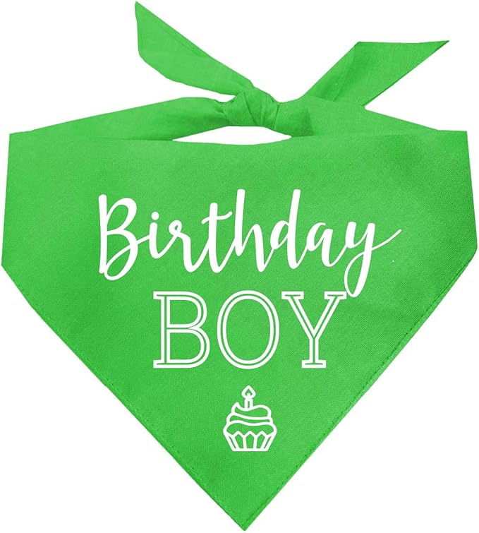 Birthday Boy with Cupcake Dog Bandana | 100% Cotton | Made in USA | Birthday | Pawty | Party Theme | Celebration Supplies | Photoshoot | Lime Green X-Small (214)
