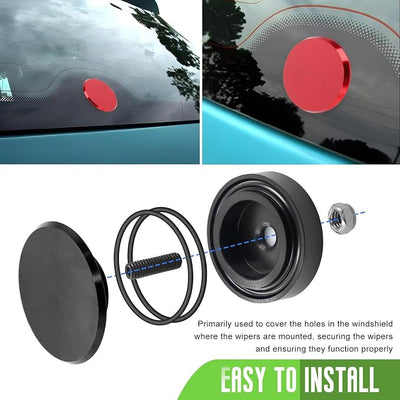 Car Wiper Plug, Waterproof Auto Rear Windshield Wiper Delete Cover Kit with O-Ring, Aluminum Alloy Block-Off Grommet Cap Replacement for Cars SUVs Trucks, Car Accessories (Red)