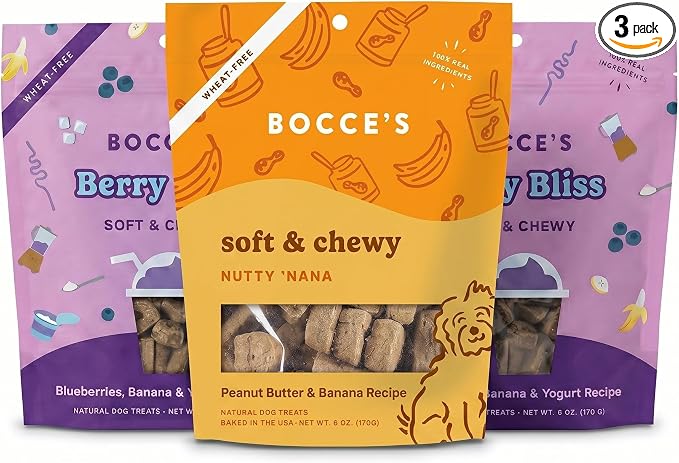 Bocce's Bakery Berry Bliss Smoothie (2) + Nutty Nana (1) Dog Treat Bundle – Natural, Wheat-Free Soft & Chewy Cookies Made with Real Ingredients and Baked in The USA – 3 Pack Bundle