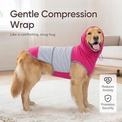 Dog Thunder Vest, Anxiety Relief Shirt with Noise-Reducing Hood, Calming Wrap, Gentle Compression Jacket for Thunder Storm, Fireworks Separation Stress, Fireworks,S, Pink