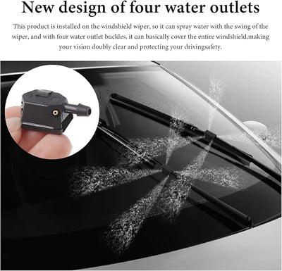 2PCS Front Windshield Washer Nozzles, 4 Holes Spray Jet Windshield Arm Mounted Wiper Nozzle, Auto Window Wiper Washer Spurter Straight Pillar Sprayer for Car Truck SUV