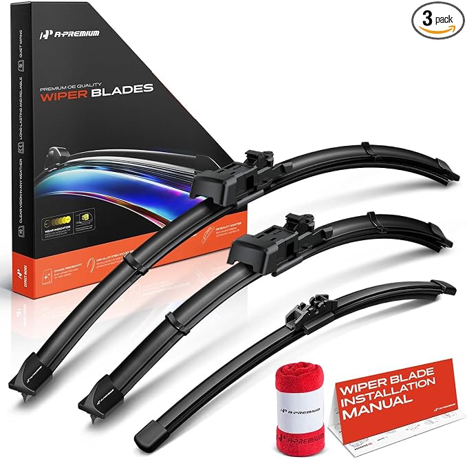 A-Premium 24"/18"/11" Windshield Wiper Blades Compatible with Lincoln MKX 16-18, Nautilus 19-23 - Front Rear Wipers Blade Set for TL2/FR_DH Arm Connector, with Wear Indicator & Towel (Pack of 3)