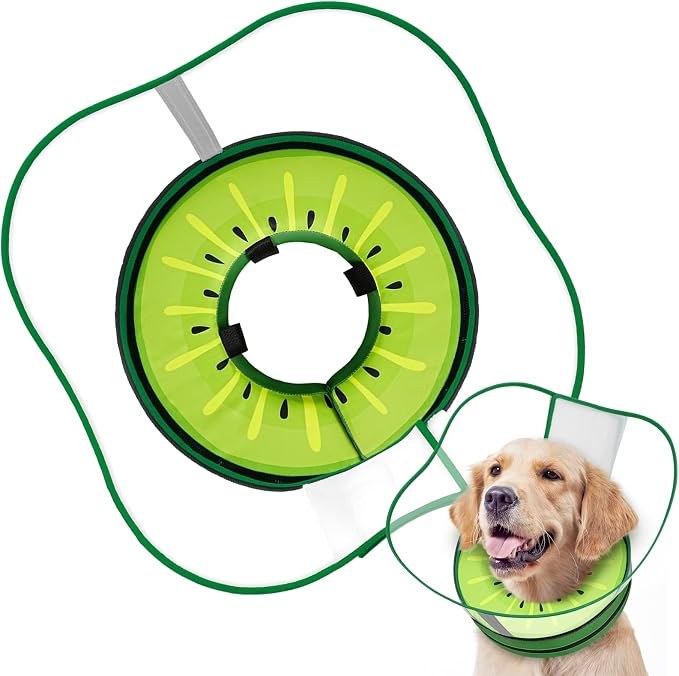 Sponge Dog Cone Collar, Dog Donut Collar After Surgery with Clear Shield, Adjustable Soft Cone for Dogs to Stop Licking-Comfy Cone for Large Medium Small Dogs (Kiwi,L)