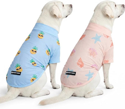 Spark Paws Sunblock Dog T-Shirt, SPF30 Protection, Lightweight Breathable Quick Dry for Dogs with Sensitive Skin - Pineapple & Seashells (Set of 2) - Size 2XL