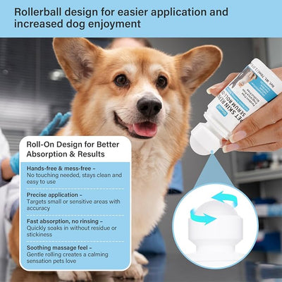 Dog Skin Repair Roll-On Serum – Natural Hot Spot & Red Spot Relief with Coconut Oil – Soothes Itchy, Dry & Irritated Skin, Supports Fur Regrowth – Lick-Safe, No-Rinse Pet Skin Care for Dogs & Cats