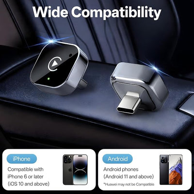 USB C Wireless CarPlay & Android Auto Adapter, Wired to Wireless Dongle | Plug & Play Compatible with iPhone & Android Smartphones,WiFi 6.0 Stable Connection & No Latency.