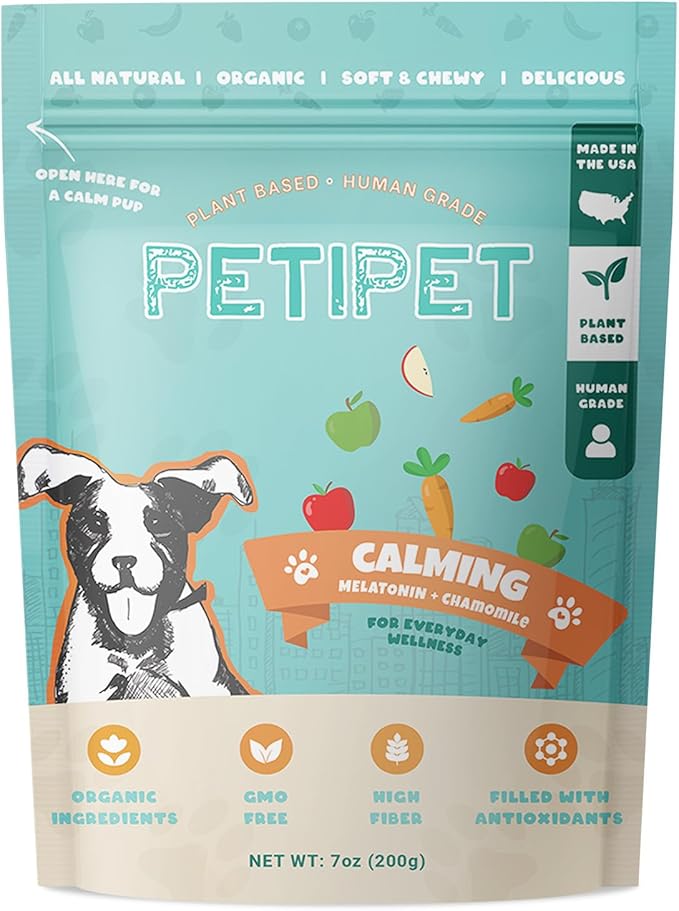 Calming Chews for Dogs - Plant-Based Calming Supplement w/Melatonin+Chamomile - Calming Aid Soft & Chewy Treats for Relaxing, Stress, Separation, Anxiety Relief, Puppies, Small & Large Breeds