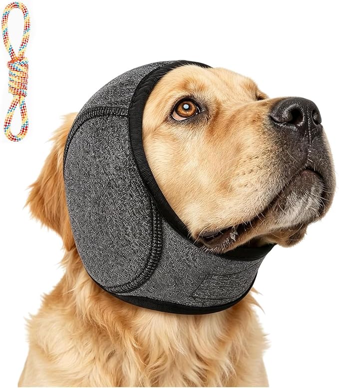Zenpup Noise Cancelling Ear Wrap, Dog Ear Muffs Noise Protection Firework Thunder Vacuum, Elastic Dog Ear Wrap with Sound-Blocking Rubber Pads, No Shake, Adjustable (Gray, Small)