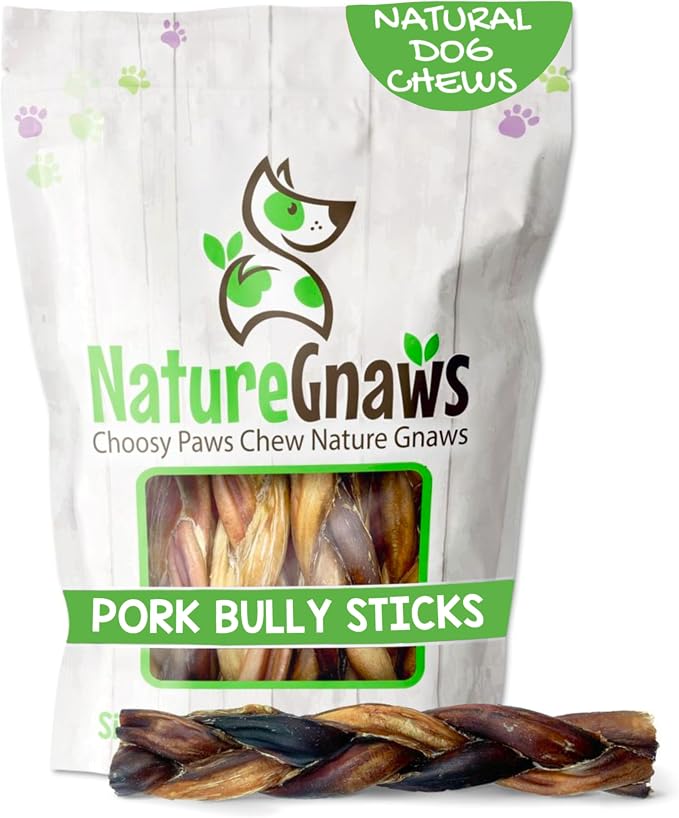 Braided Pork Bully Sticks for Dogs 5-6" (20 Count) - Long Lasting for Small and Medium Dogs - Natural Bacon Dog Chew Treats - Rawhide Free