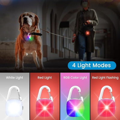Dog Collar Light, 2 Pack Rechargeable Dog Light Clip On, 80LM Brightness 4 Color Modes Dogs Lights for Night Walking, Waterproof Pet Camping Essentials for Running, Cycling, Hiking (White)