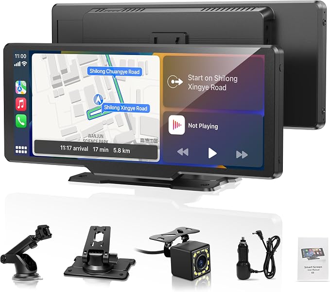 Portable Carplay Screen for Car, 10" Wireless Carplay Car Stereo & Android Auto, OTA Updates, Car Play Touchscreen with 1080P Backup Camera,GPS Navigation,Voice Control,5.0 Bluetooth (10inch)