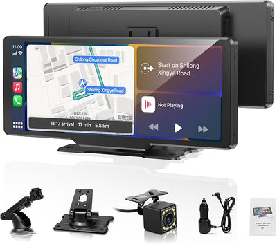 Portable Carplay Screen for Car, 10" Wireless Carplay Car Stereo & Android Auto, OTA Updates, Car Play Touchscreen with 1080P Backup Camera,GPS Navigation,Voice Control,5.0 Bluetooth (10inch)