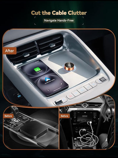 2026 Wireless CarPlay & Android Auto Adapter, 2-in-1 Mini Adapter for iPhone & Android, for USB-A/USB-C, Plug & Play, Fast Auto Reconnect, Low Latency