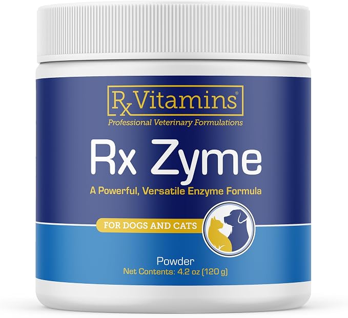 Rx Zyme Powder - Digestive Enzymes for Dogs & Cats - Anti Diarrhea for Dogs, Cat Constipation Relief, Anti-Bloating - Cat Digestive Support and Dog Gut Health - 120g