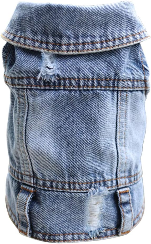 SILD Pet Clothes Dog Jeans Jacket Cool Blue Denim Coat Small Medium Dogs Lapel Vests Classic Hoodies Puppy Blue Vintage Washed Clothes