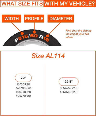 AutoSock Commercial Vehicle Snow Socks for Tires, AL114 - Car Sock Tire Traction Device for Snow, Ultimate Chain Alternative for Buses and Trucks, Pack of 2