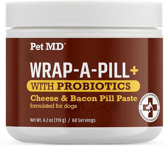 Wrap-A-Pill with Dog Probiotics - Pill Wrap for Dogs Medicine - Easy-to-Use Paste to Hide Capsules, Create Pockets and Treats for Dogs - Cheese & Bacon (4.2oz)