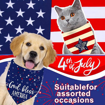 4th of July Dog Bandanas, Patriotic Party Pet Decorations 2 Pack, Adjustable Independence Day Holiday Bandana American Flag Triangle Bibs Cat Scarf Set
