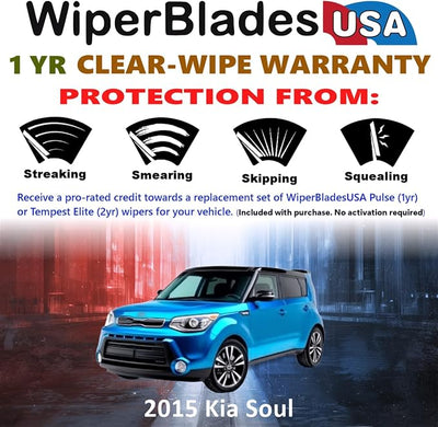 WiperBladesUSA Wiper Blades Set w/ 1yr warranty compatible with Kia Soul 2015 Wipers (Set of 2) Pulse Wipers